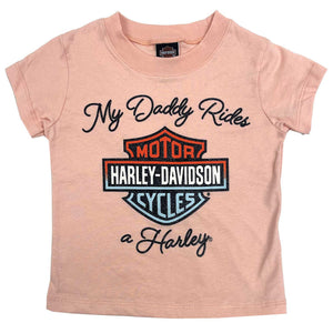 Harley-Davidson Little Girls' Glitter My Daddy Rides a Harley Short Sleeve Shirt, Pink Tee