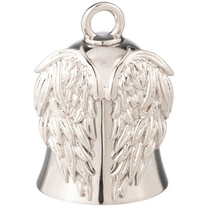 Silver bell with angel wings on a white background