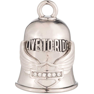 Silver bell with 'Live to Ride' engraving on a white background
