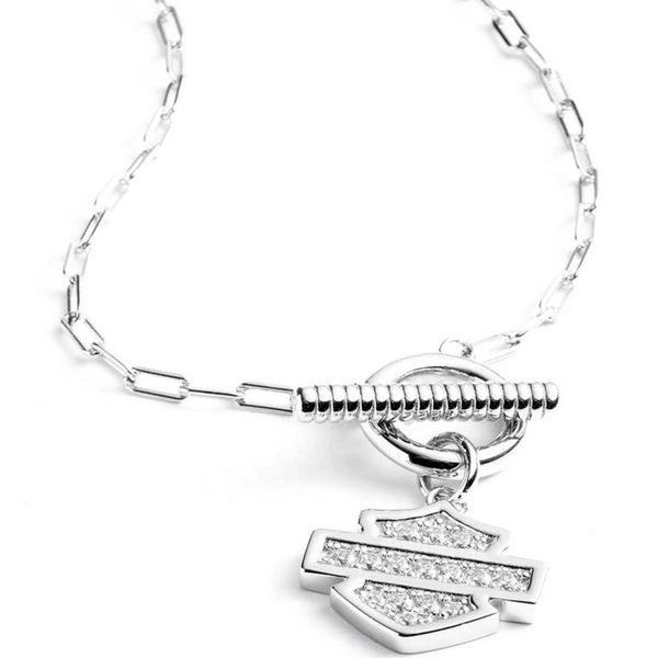 Harley-Davidson Women's 16 in. Bar & Shield Logo Toggle Pendant Necklace, Silver N00003