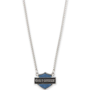 Harley-Davidson Women's Bar & Shield Sodalite Stone Pendant 16in Necklace, Silver, Blue 34N00159