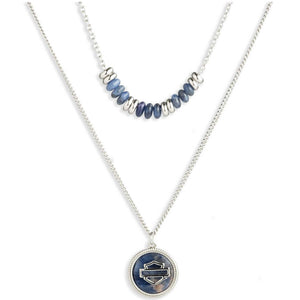 Harley-Davidson Women's Bar & Shield Stone W/ Double Rock Necklace, 16in, Silver 34N00161