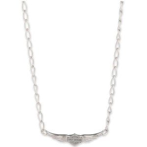Harley-Davidson Women's 16 in. Winged Bar & Shield Logo Collar Necklace, Silver 34N00212