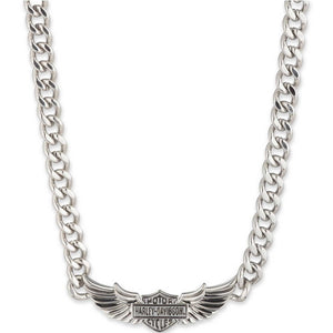 Harley-Davidson Men's 24 in. Bar & Shield Angel Wing Chain Necklace, Silver 34N00214