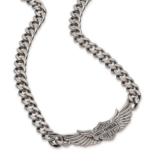 Harley-Davidson Men's 24 in. Bar & Shield Angel Wing Chain Necklace, Silver 34N00214