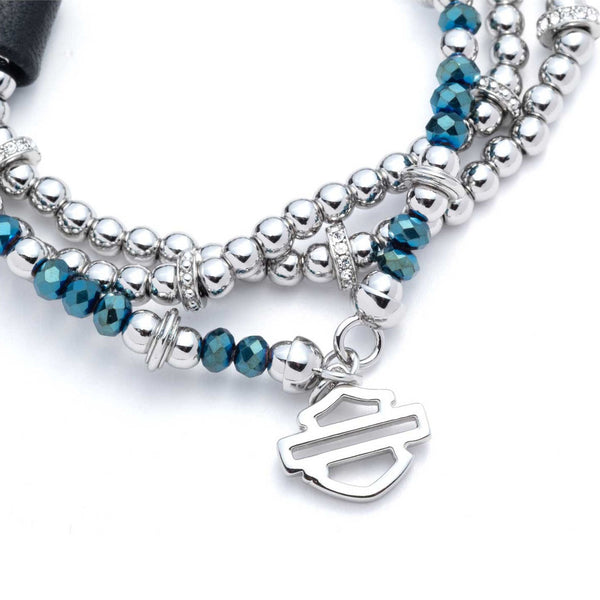 Harley-Davidson Women's Bar & Shield Charm Stretch Bead Bracelets, Set Of Three 34S00087