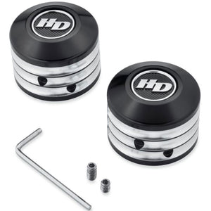 Harley-Davidson Defiance Front Axle Nut Covers, Black Cut Finish 43000064