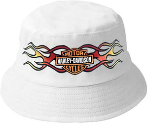 Harley-Davidson Little Boys' Flames Bar & Shield Twill Bucket Hat, White 7282409