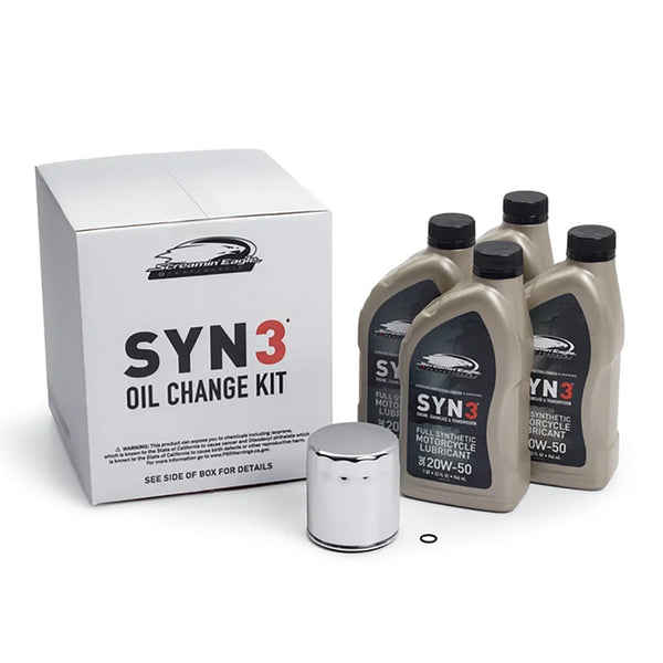 Harley-Davidson 4 Qt. SYN3 Full Synthetic Motorcycle Lubricant Oil Change Kit, Chrome Filter 62600082