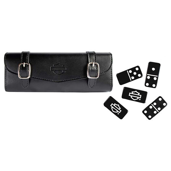 Harley-Davidson 28-Piece Dominoes Off Road Games Saddlebag Style Travel Set, Black