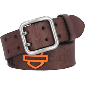 Harley-Davidson Men's Enamel Plaque Bar & Shield Logo Leather Belt, Brown BMM072/73