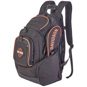 Harley-Davidson Bar & Shield Legend Rugged Polyester Backpack, Black/Orange 90231-BO