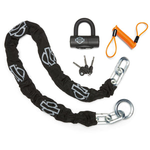 Harley-Davidson Universal Fit Corrosion Resistant 4.25" Loop Chain And Disc Brake & Rotor Lock Set, Black 94869-10A