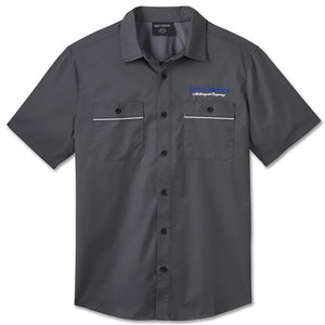 Harley-Davidson Men's TECH The End Line Button-Up Short Sleeve Shirt, Blackened Pearl 96047-25VM