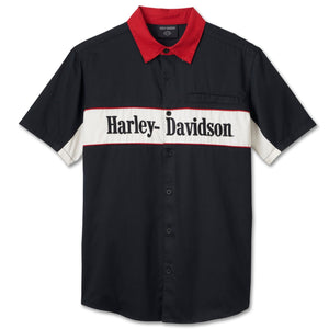 Harley-Davidson Men's "The Garage" Button-Up Short Sleeve Mechanic Shirt, Black 96149-25VM