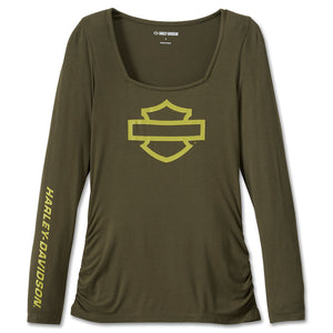 Harley-Davidson Women's Bar & Shield Square Neck Long Sleeve Shirt, Grape Leaf Green 96269-24VW