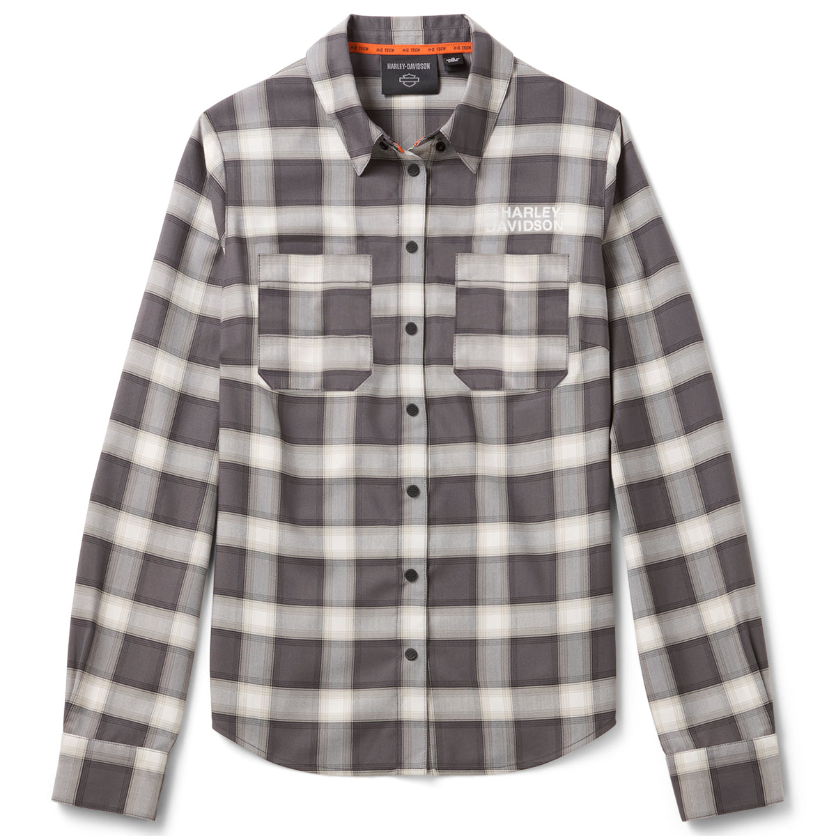Harley-Davidson Women's H-D TECH COOLMAX Plaid Button-Up Long Sleeve Shirt, Black/White 96347-26VW Gray / X-Large Harley-Davidson Women's H-D TECH COOLMAX Plaid Button-Up Long Sleeve Shirt, Black/White 96347-26VW Gray / X-Large