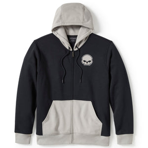 Harley-Davidson Men's Willie G. Skull Colorblocked Zip-Up Long Sleeve Hoodie, Black/Grey 96360-25VM
