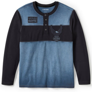 Harley-Davidson Men's Iron Bond II Henley Long Sleeve Shirt, Blue/Black 96368-25VM