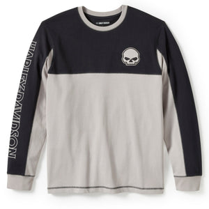 Harley-Davidson Men's Willie G. Skull Colorblock Long Sleeve Shirt, Black/White 96372-25VM