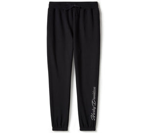 Harley-Davidson Women's Essential Bling Fleece Relax Fit Jogger Pants, Black 96409-25VW