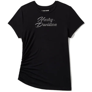 Harley-Davidson Women's Essential Bling Ruched Bling Short Sleeve Shirt, Black 96444-25VW
