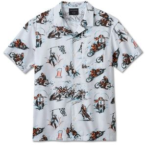 Harley-Davidson Men's Twisty Aloha All Over Print Button-Up Short Sleeve Shirt, White 96457-24VM