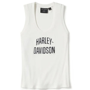 Harley-Davidson Women's Essential Arched Font Ribbed Sleeveless Tank, White 96458-25VW