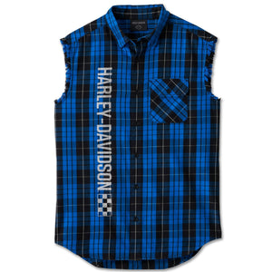 Harley-Davidson Men's The Bagger Blowout Button-Up Muscle Shirt, Blue/Black Plaid 96472-24VM