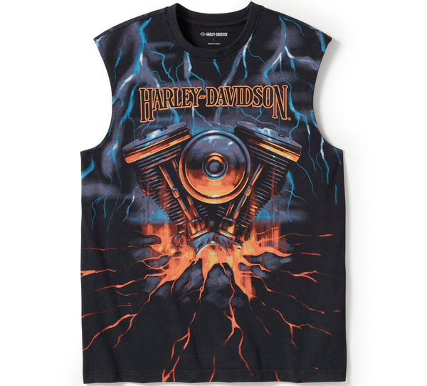 Harley-Davidson Men's 80s' Evo Engine Lightning Sleeveless Muscle Shirt, Black 96481-25VM