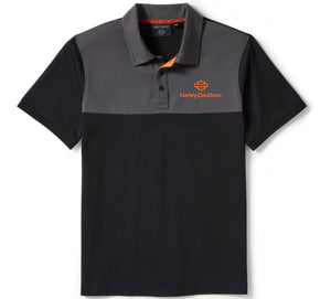 Harley-Davidson Men's H-D Tech Coolmax Polo Short Sleeve Shirt, Black/Gray 96482-25VM