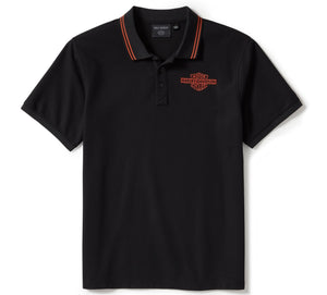 Harley-Davidson Men's Bar & Shield Logo Solid Pique Polo Short Sleeve Shirt, Black 96483-25VM