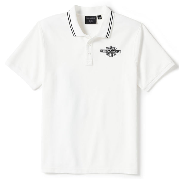 Harley-Davidson Men's Bar & Shield Solid Pique Short Sleeve Polo, White 96484-25VM