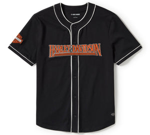 Harley-Davidson Men's 03' Scripted Baseball Jersey Button-Up Short Sleeve Shirt, Black 96485-25VM
