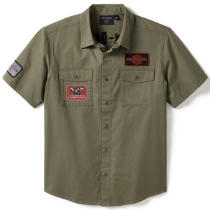 Harley-Davidson Men's V-Twin equipped Solid Mechanic's Short Sleeve Shirt, Green 96494-25VM