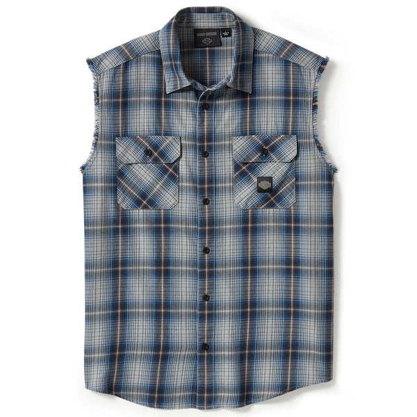 Harley-Davidson Men's V-Twin Button-Up Equipped Plaid Blowout Sleeves Shirt, Gray 96495-25VM