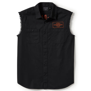 Harley-Davidson Men's V-Twin Button-Up Equipped Solid Blowout Sleeves Shirt, Black 96496-25VM