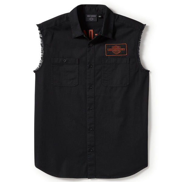 Harley-Davidson Men's V-Twin Button-Up Equipped Solid Blowout Sleeves Shirt, Black 96496-25VM