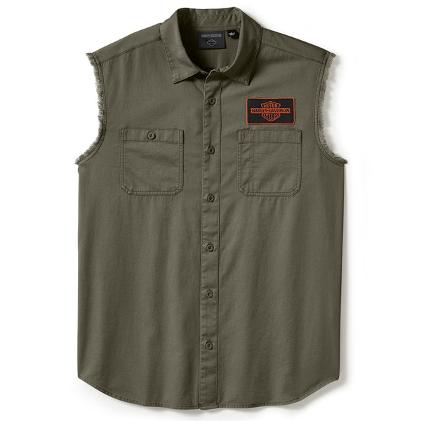 Harley-Davidson Men's V-Twin Button-Up Equipped Solid Blowout Sleeves Shirt, Green 96497-25VM