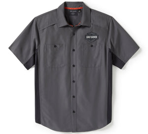 Harley-Davidson Men's H-D TECH Colorblock Button-Up Short Sleeve Shirt, Gray 96501-25VM