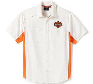 Harley-Davidson Men's H-D TECH Colorblock Button-Up Short Sleeve Shirt, White 96502-25VM