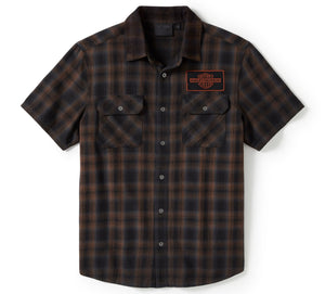 Harley-Davidson Men's Bar & Shield Patch Button-Up Short Sleeve Shirt, Amber Brown 96503-25VM