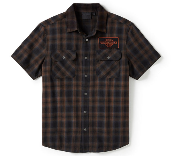 Harley-Davidson Men's Bar & Shield Patch Button-Up Short Sleeve Shirt, Amber Brown 96503-25VM