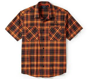 Harley-Davidson Men's H-D TECH Coolmax Button-Up Short Sleeve Shirt, Orange Plaid 96513-25VM