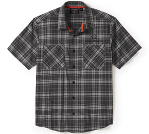 Harley-Davidson Men's H-D TECH Coolmax Button-Up Short Sleeve Shirt, Gray Plaid 96515-25VM
