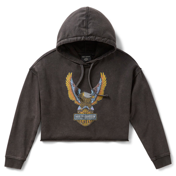Harley-Davidson Women's Neon Eagle Cropped Pullover Long-Sleeve Hoodie, Black 96516-25VW