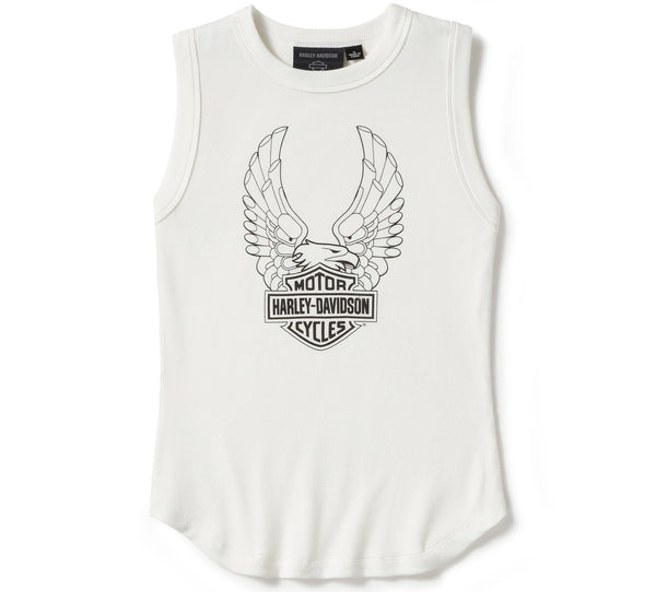 Harley-Davidson Women's Evolution Eagle Ribbed Sleeveless Shirt, White Tank 96533-25VW
