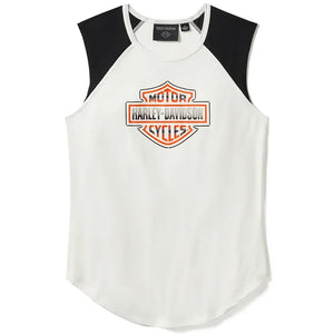Harley-Davidson Women's Chrome Evo Colorblock Raglan Sleeveless Tank, White & Black 96540-25VW