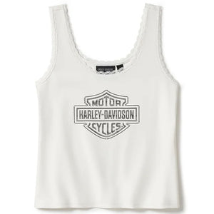 Harley-Davidson Women's Essential Bling Lace Trim Bling Sleeveless Tank, White 96541-25VW