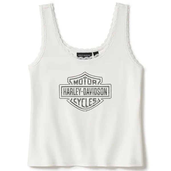 Harley-Davidson Women's Essential Bling Lace Trim Sleeveless Tank, White 96541-25VW